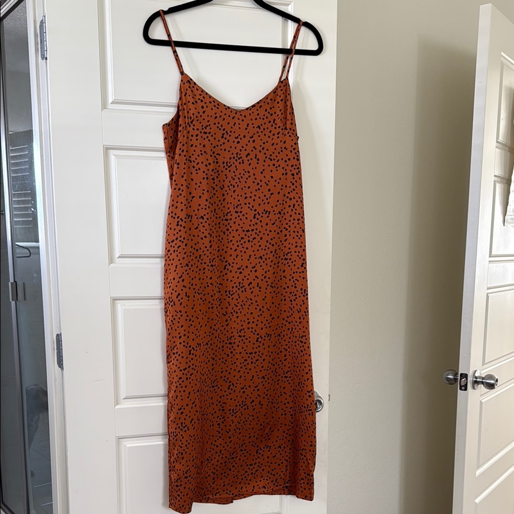 Crescent Orange Slip Dress Spaghetti Strap Midi